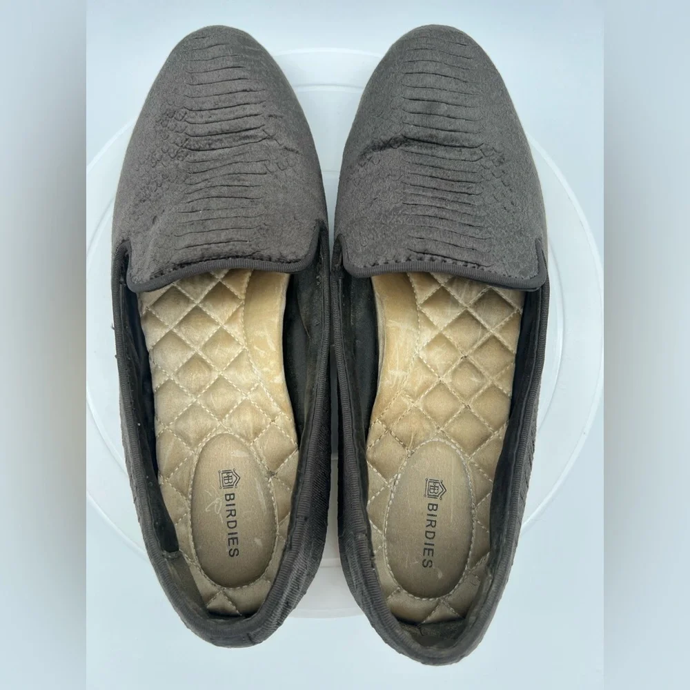 Birdies Starling Charcoal Velvet Python Embossed Slip On Loafer Women Shoe 8.5 - Picture 5 of 7